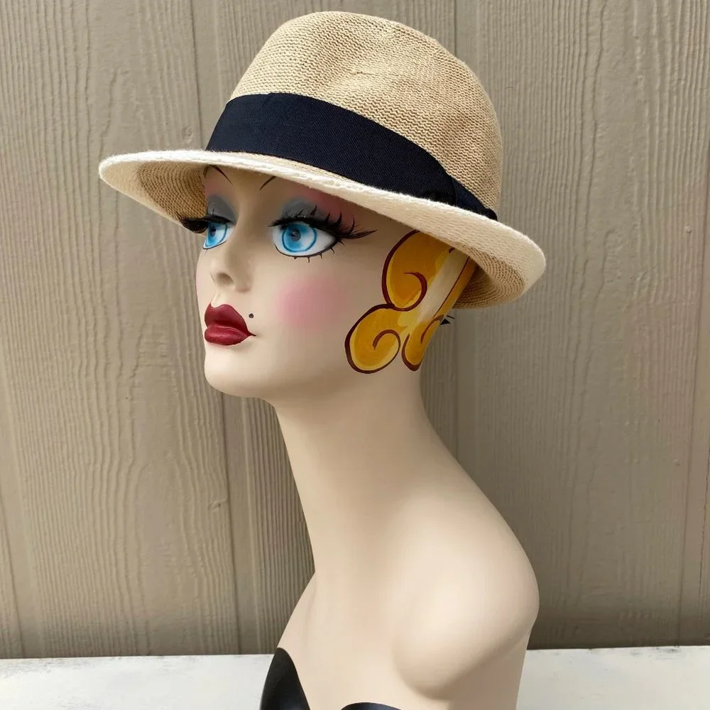 SOLD Vintage 90s Woven Trilby Fedora Hat - Picture 4 of 13